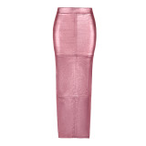 Patchwork Split PU Leather Half-body Skirt GFRT-7662