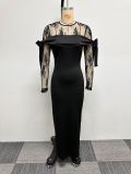 Lace Patchwork See Through Split Maxi Dress NY-10665