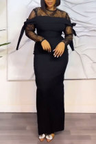 Lace Patchwork See Through Split Maxi Dress NY-10665