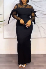 Lace Patchwork See Through Split Maxi Dress NY-10665