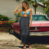 Patchwork Split PU Leather Half-body Skirt GFRT-7662