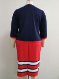 Plus Size Color Block Print Coat Dress 2 Piece Set GJXI-JX035