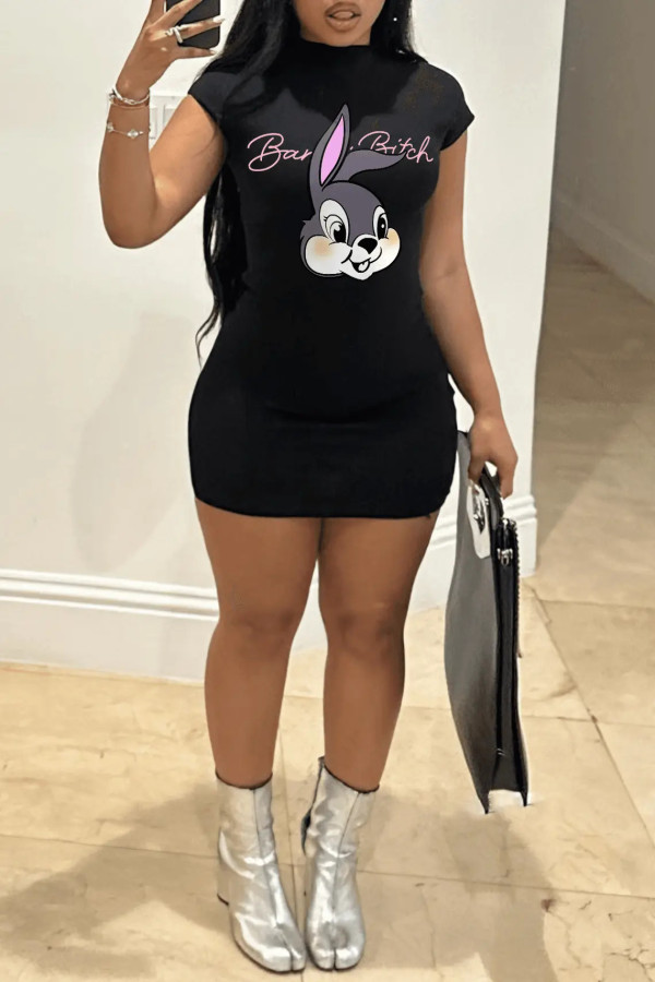 Rabbit Print Short Sleeve Casual Dress GXJL-17003