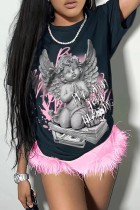 Angel Print O Neck T Shirt GXJL-40014