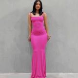 Casual Sleeveless Solid Color Sling Maxi Dress GSZM-Q21DS653