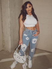Fashion Flowers Print Slim Jeans CH-23123
