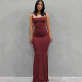 Casual Sleeveless Solid Color Sling Maxi Dress GSZM-Q21DS653