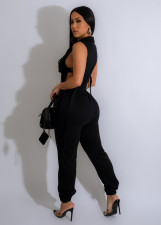 Solid Color Button Up Sleeveless Jumpsuit TE-4660
