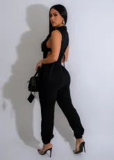 Solid Color Button Up Sleeveless Jumpsuit TE-4660