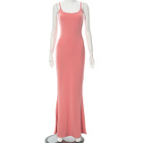 Casual Sleeveless Solid Color Sling Maxi Dress GSZM-Q21DS653