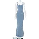 Casual Sleeveless Solid Color Sling Maxi Dress GSZM-Q21DS653
