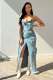 Sexy Tube Top Tie Dye Split Denim Maxi Dress CM-8702