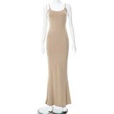 Casual Sleeveless Solid Color Sling Maxi Dress GSZM-Q21DS653