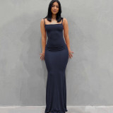 Casual Sleeveless Solid Color Sling Maxi Dress GSZM-Q21DS653