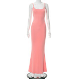Casual Sleeveless Solid Color Sling Maxi Dress GSZM-Q21DS653