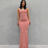 Casual Sleeveless Solid Color Sling Maxi Dress GSZM-Q21DS653