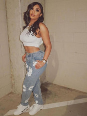 Fashion Flowers Print Slim Jeans CH-23123