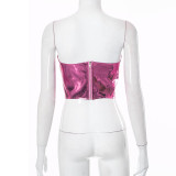 Deep V Neck Mesh Splitcing Wrap Chest Tops GSZM-Y23TP009
