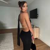 Single Shoulder Halger Backless Maxi Dress GSZM-Y22DS318