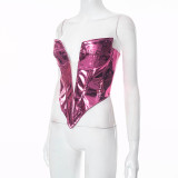 Deep V Neck Mesh Splitcing Wrap Chest Tops GSZM-Y23TP009