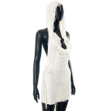 Solid Sleeveless Hooded Tassel Mini Dress GSZM-C23DS039