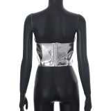 Deep V Neck Mesh Splitcing Wrap Chest Tops GSZM-Y23TP009