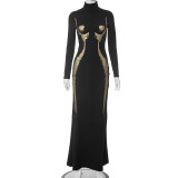 High Collar Print Long Sleeve Maxi Dress GSZM-M23DS468
