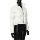 Solid PU Leather Stand-up Collar Cotton Jacket GSZM-A20666T