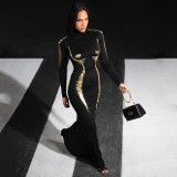 High Collar Print Long Sleeve Maxi Dress GSZM-M23DS468