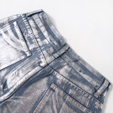 Solid Color Hot Gold Zipper Straight Jeans GSZM-M23PT388