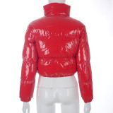 Solid PU Leather Stand-up Collar Cotton Jacket GSZM-A20666T