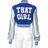 Color Block Short PU Leather Baseball Coat GSZM-K23TP377