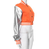 Color Block Short PU Leather Baseball Coat GSZM-K23TP377