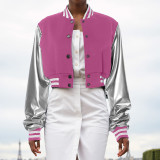 Color Block Short PU Leather Baseball Coat GSZM-K23TP377