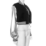 Color Block Short PU Leather Baseball Coat GSZM-K23TP377
