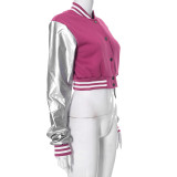 Color Block Short PU Leather Baseball Coat GSZM-K23TP377