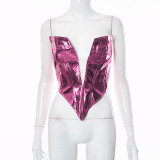 Deep V Neck Mesh Splitcing Wrap Chest Tops GSZM-Y23TP009