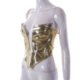 Deep V Neck Mesh Splitcing Wrap Chest Tops GSZM-Y23TP009