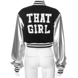 Color Block Short PU Leather Baseball Coat GSZM-K23TP377