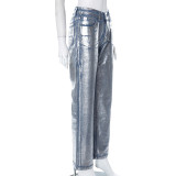 Solid Color Hot Gold Zipper Straight Jeans GSZM-M23PT388