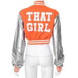 Color Block Short PU Leather Baseball Coat GSZM-K23TP377