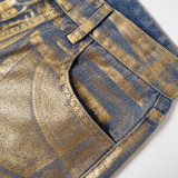 Solid Color Hot Gold Zipper Straight Jeans GSZM-M23PT388