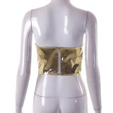 Deep V Neck Mesh Splitcing Wrap Chest Tops GSZM-Y23TP009