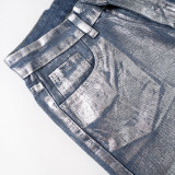 Solid Color Hot Gold Zipper Straight Jeans GSZM-M23PT388