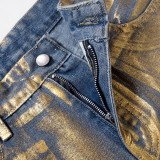 Solid Color Hot Gold Zipper Straight Jeans GSZM-M23PT388