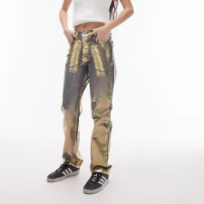 Solid Color Hot Gold Zipper Straight Jeans GSZM-M23PT388