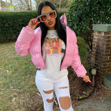 Solid PU Leather Stand-up Collar Cotton Jacket GSZM-A20666T