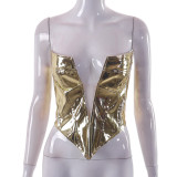 Deep V Neck Mesh Splitcing Wrap Chest Tops GSZM-Y23TP009