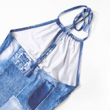 Print Halter Tie Up Backless Mini Dress GSZM-Q23DS210