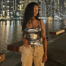 Sexy Tie Up Backless Irregular Halter Vest GSZM-D22TP152
